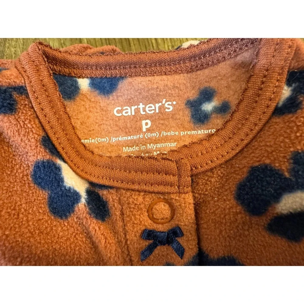Carters Baby Girl Preemie Fleece Sleeper Outfit Clothes Flowers Brown Black